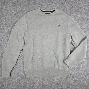 Chaps Ralph Lauren Crewneck Pullover Sweater Cotton Gray Crest Logo Men's Medium